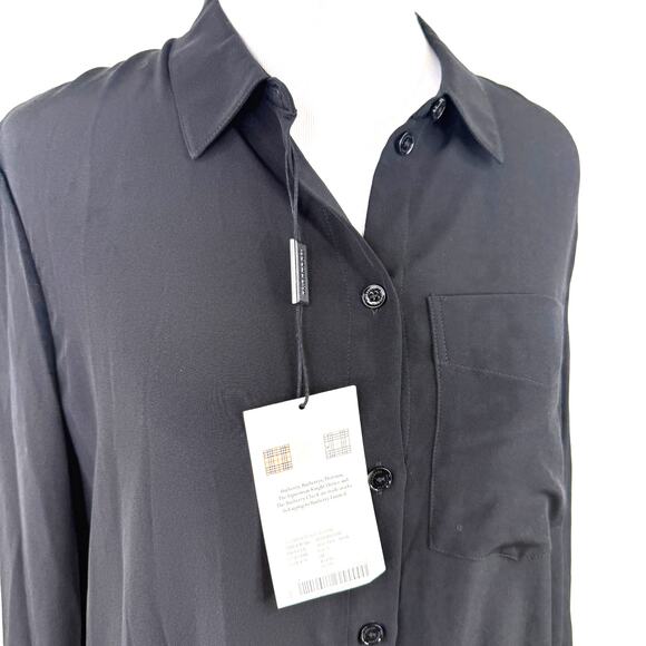 Burberry Uniform Black 100% Silk Button Up Long Sleeve Shirt Dress NWT Size 18 - Picture 2 of 9